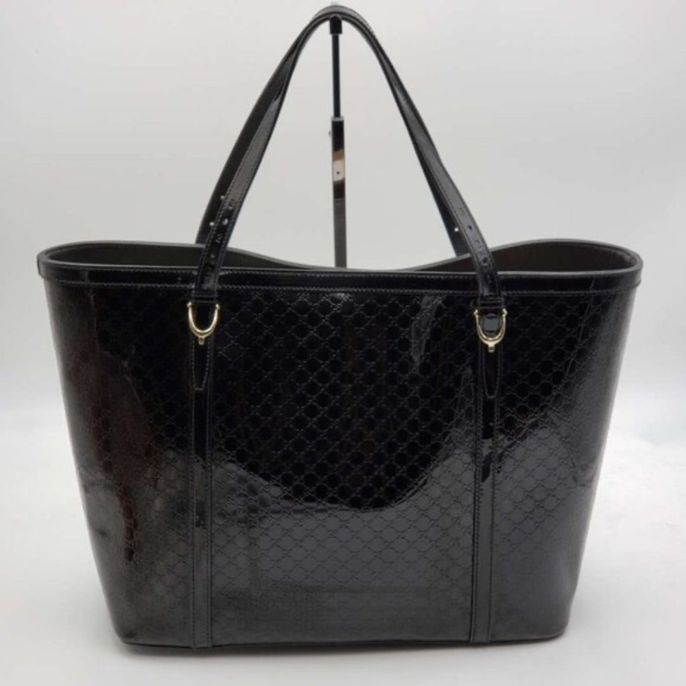 Authentic Gucci Micro GG Guccissima Patent Leather Tote Bag Black Shoulder Bag - Picture 2 of 16